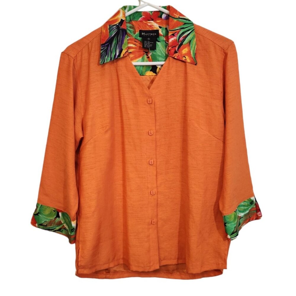 Hartman Studio Orange Hawaiian Button Up 75% Silk‎ Blouse Womens Small NEW NWOT